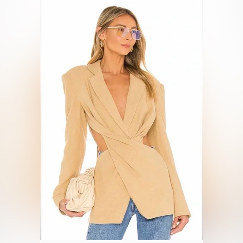 L'Academie Camel Textured Emmy Cutout Blazer Top